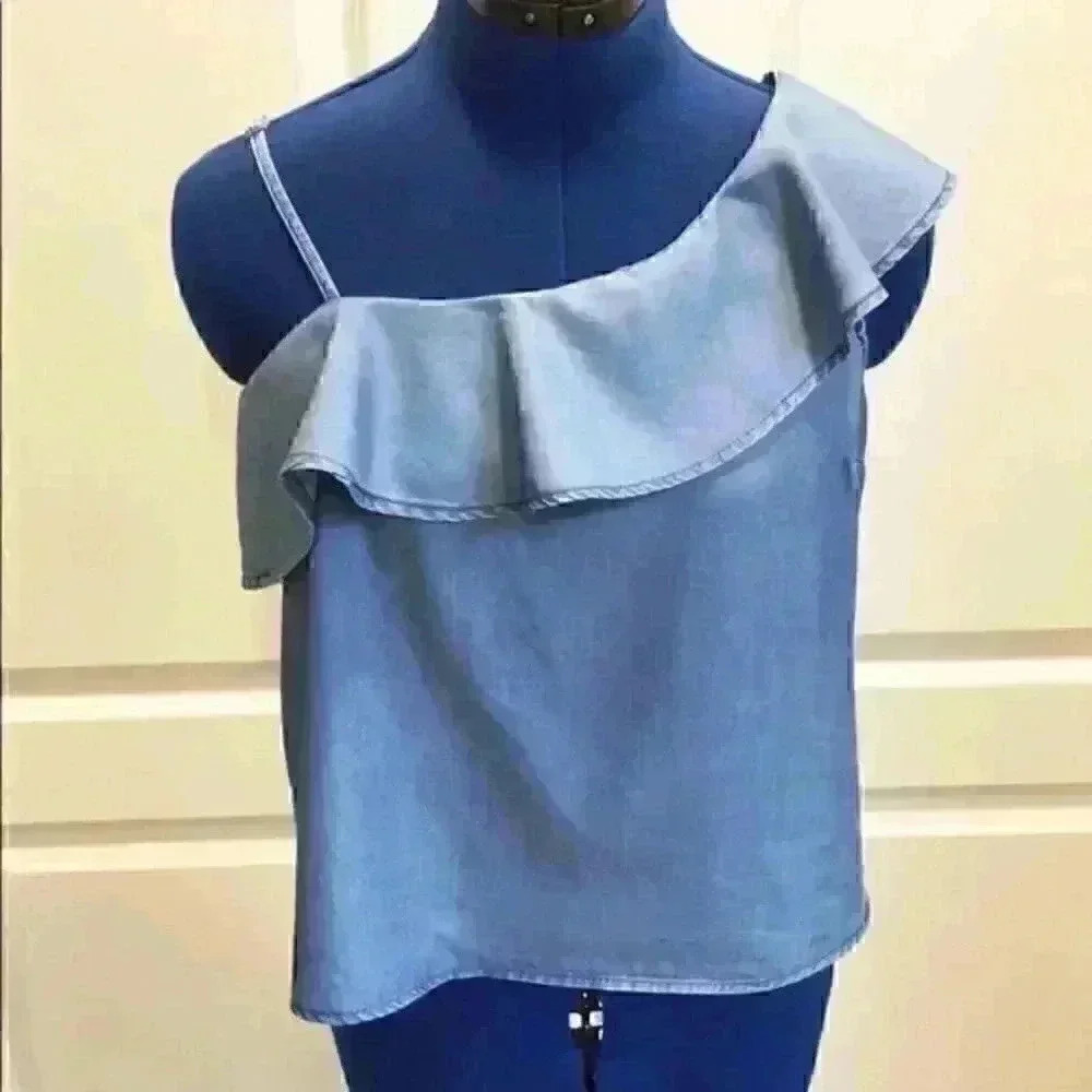 Aeropostale one shoulder soft denim blue t